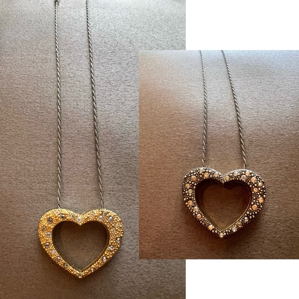 Brighton Reversible Heart Necklace - Gold and Silver - studded with crystals